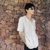 Threebooy Men's Clothing Leisure Luxury Knitted Shirt Harajuku Fashion Solid Color Short Sleeve Button-down Korean Popular Knitwear Summer